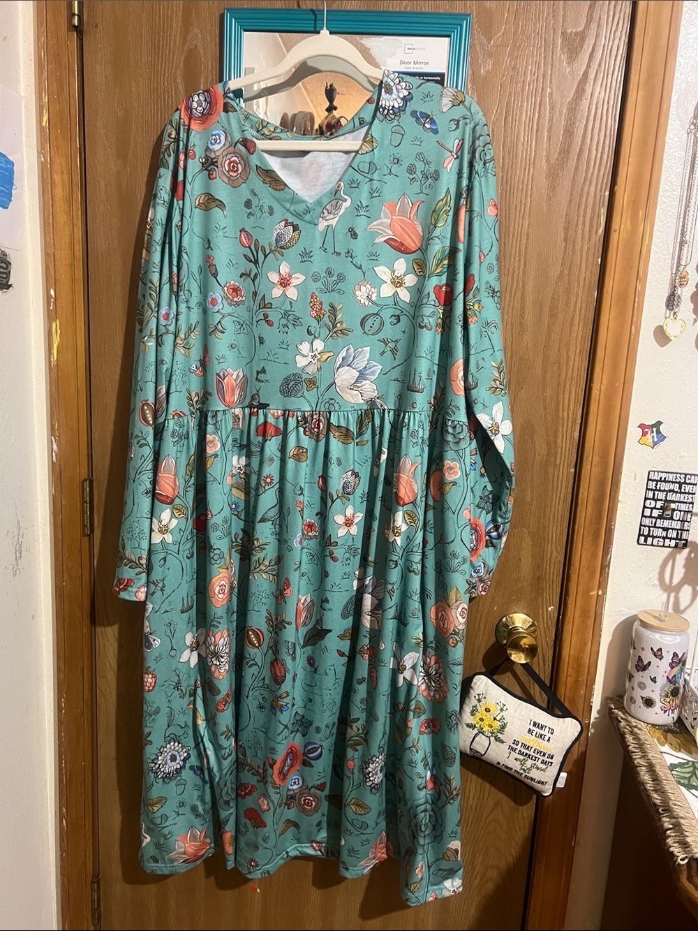 Floral Teal V-Neck Midi Dress